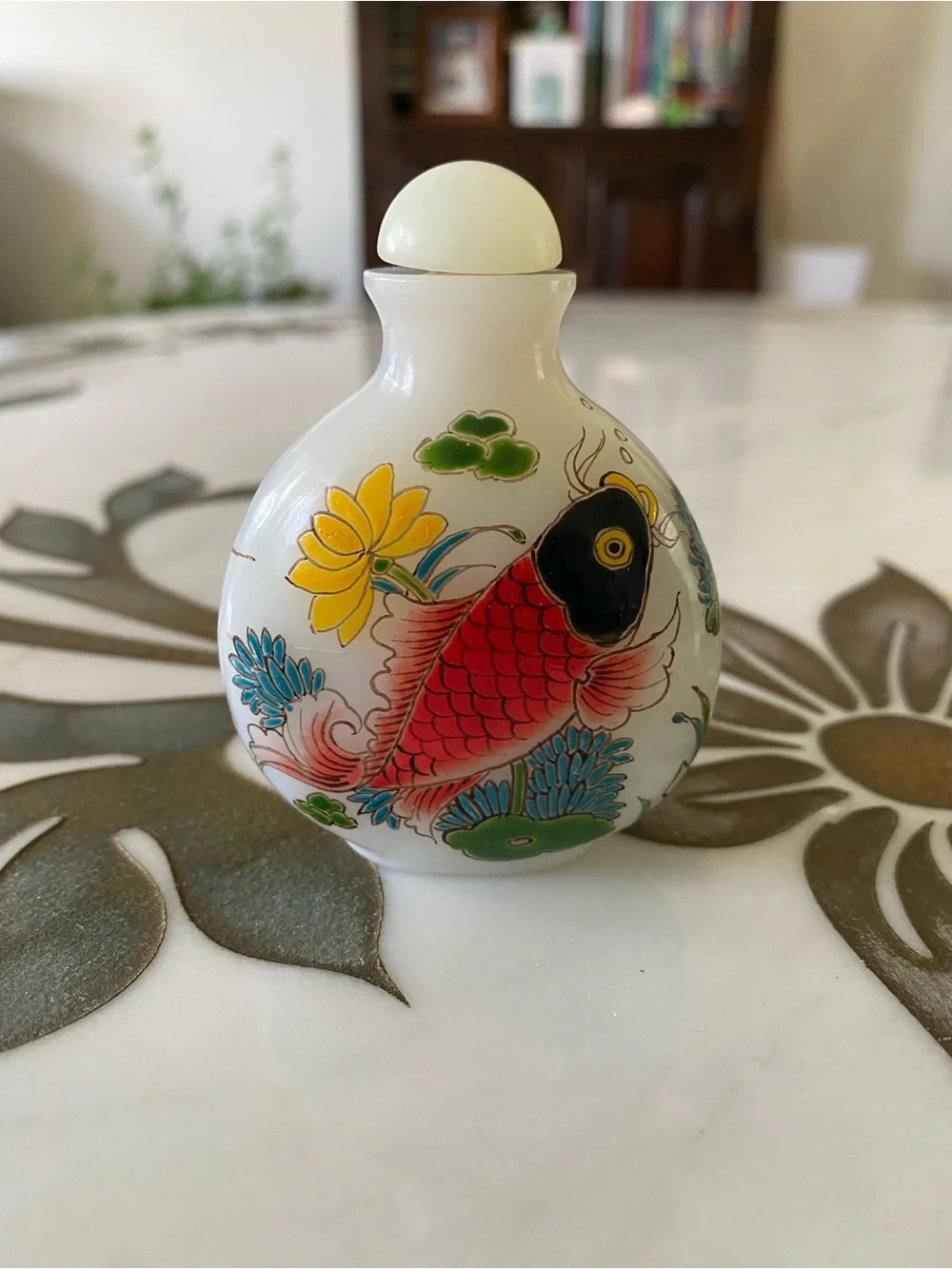 Vintage Chinese hand-painted Opaque Pekin Glass Snuff or Scent Bottle